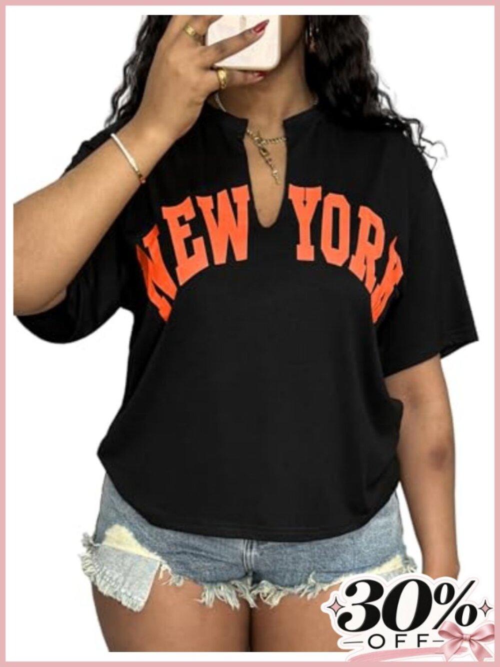 Women's Oversized V-Neck Graphic Tee Short Sleeve Summer Casual Top